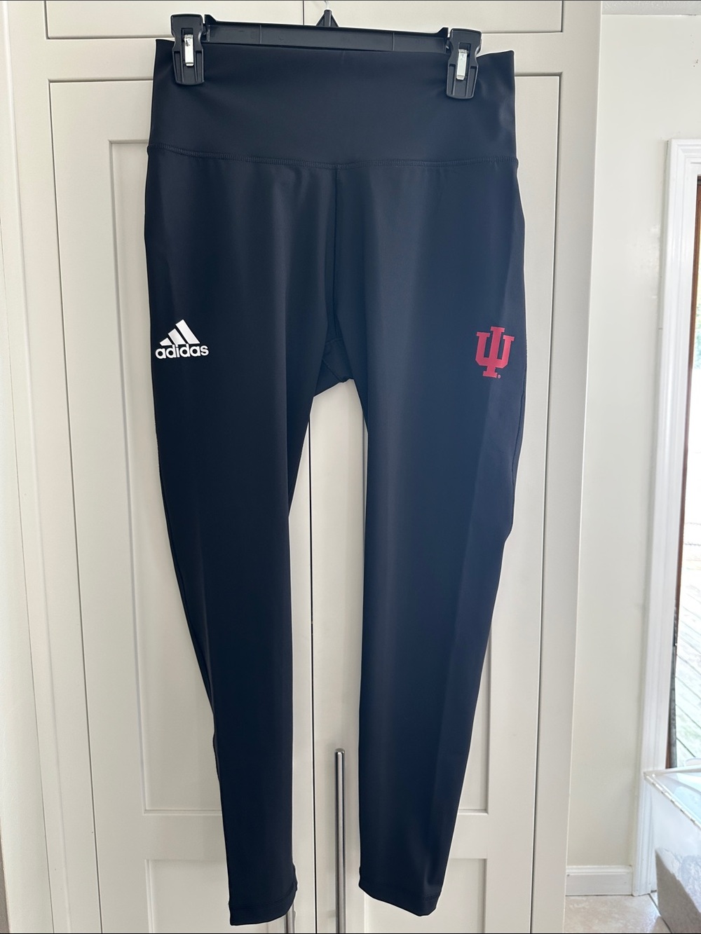 NWOT adidas Black Womens Performance Leggings with Red IU Logo Sz L